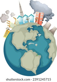 Illustration depicting the environmental impact of a factory on Earth