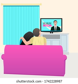 Illustration Depicting Family Watching News Home Stock Vector (Royalty ...