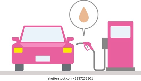 Illustration depicting a gasoline car refueling at a gas station from the front