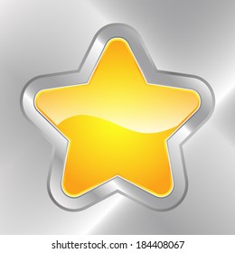 Illustration depicting a glossy star-shared button embedded in metal. Eps 10 Vector.