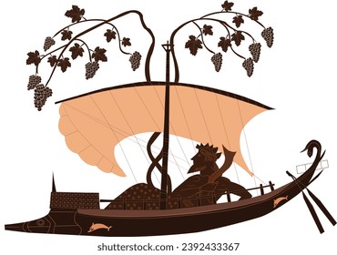 Illustration depicting the god Dionysus in a boat.