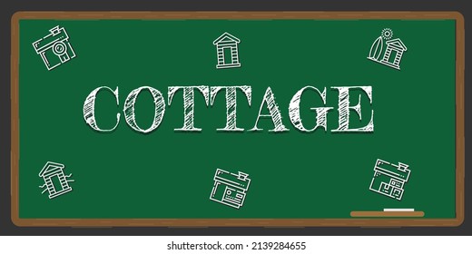 Illustration depicting a green chalkboard with a cottage concept written on it in white.