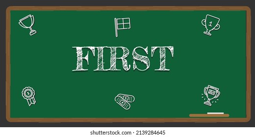 Illustration depicting a green chalkboard with a first concept written on it in white.