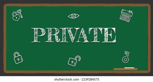 Illustration depicting a green chalkboard with a private concept written on it in white.