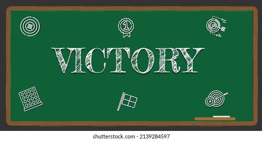 Illustration depicting a green chalkboard with a victory concept written on it in white.