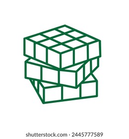 
Ilustración que representa un cubo de Rubik verde con celdas movidas sobre un fondo blanco