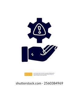 An illustration depicting a hand holding a gear with an exclamation mark inside, symbolizing alerts or warnings related to mechanical or technical issues.