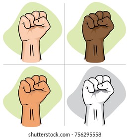 Illustration depicting the hand of a person closed, showing a closed or closed fist, punch. Ethnicities