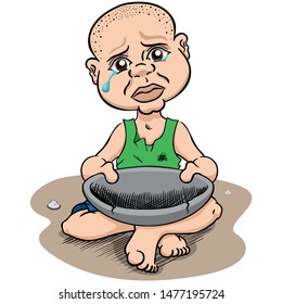 Illustration depicting a hungry needy child without food starving, Caucasian. Ideal for institutional materials and advertisements
