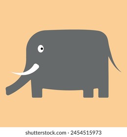 
Illustration depicting a large cute elephant, gray, with an eye, one tusk on a soft yellow background