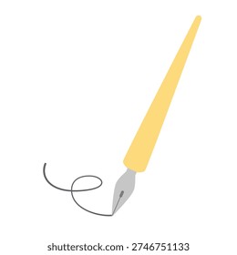 An illustration depicting lines being drawn with a yellow-shafted G-pen. It is a writing tool used for writing and drawing.