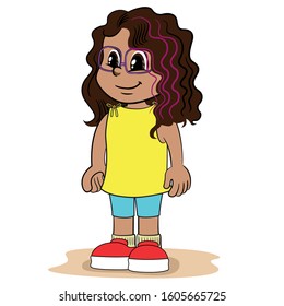 Illustration depicting a long curly hair brunette girl. Ideal for catalogs, newsletters and institutional materials