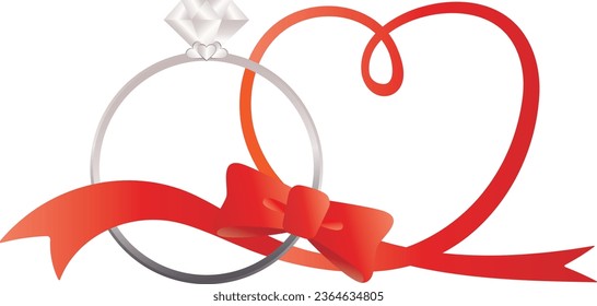 An illustration depicting love by intertwining a heart ribbon and a ring.