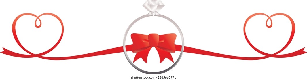 An illustration depicting love by intertwining a heart ribbon and a ring.