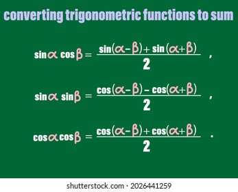illustration depicting math formulas for converting trigonometric functions, for prints on educational posters, blackboards, books and classroom design