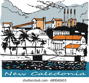 Illustration Depicting  Mining Buildings, Port Of Noumea, New Caledonia