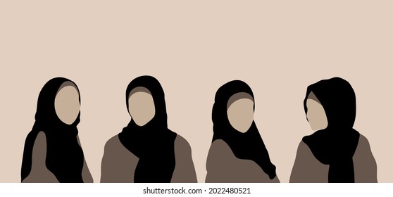 Illustration depicting Muslim women wearing hijabs. Vector illustration.