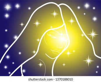 illustration depicting the outlines of a female image on the background of the night starry sky
