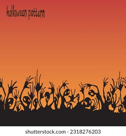 An illustration depicting a pattern of frightening ghosts. Halloween is coming. Vector illustration with a continuous strip of ghosts