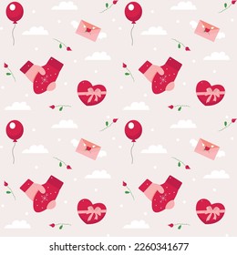 An illustration depicting a pattern for Valentine's Day depicting a variety of romantic objects