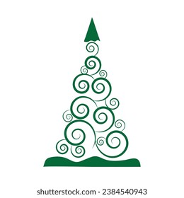 Ilustración de un árbol de Navidad con patrones que consiste en un gran número de espirales verdes sobre un fondo blanco