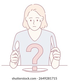 An illustration depicting a perplexed individual who is deeply contemplating a meal with visible uncertainty