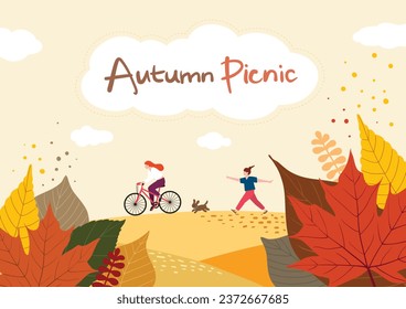 Illustration depicting a person going on a picnic with autumn leaves