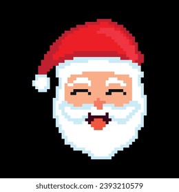 Illustration depicting a pixel Santa Claus in a red hat and a white beard, drawn in pixel art style