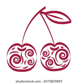 Ilustración que representa una flor de cerezo estampada en rojo sobre un fondo blanco