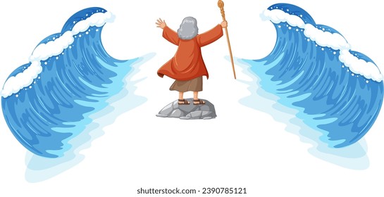 Illustration depicting the religious story of Moses parting the Red Sea