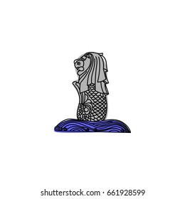 Illustration depicting the renowned Merlion statue standing amidst a captivating wave design. The artistic depiction combines iconic symbolism with contemporary aesthetics, highlighting its recognized