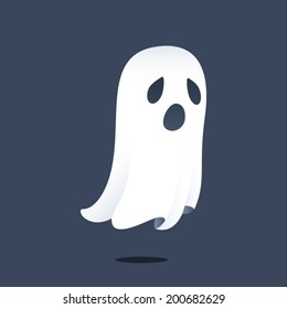 Illustration depicting a sad ghost floating above the ground. Eps 8 Vector.