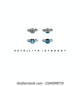 
An illustration depicting a satellite above the Earth, in the form of a symbol and logo
