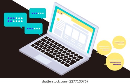An illustration depicting a scene of using a laptop and a chatbot AI.