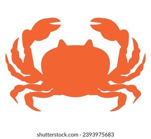 Illustration depicting the silhouette of an orange crab with claws on a white background