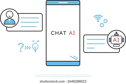 Una ilustración que representa una situación en la que un humano y una IA están teniendo una conversación usando un teléfono inteligente