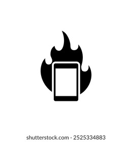Una ilustración que representa un teléfono inteligente rodeado de llamas, que simboliza el sobrecalentamiento o posibles problemas de seguridad con dispositivos electrónicos