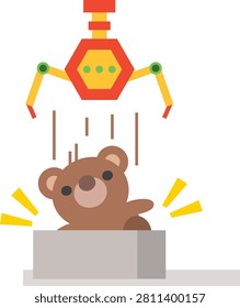 An illustration depicting someone winning a stuffed animal in a crane game.