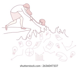 Illustration depicting supportive assistance in stressful circumstances, representing teamwork and empowerment.