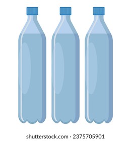 Illustration depicting three plastic water bottles, blue on a white background
