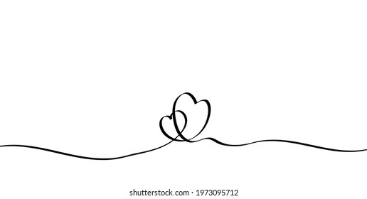 Illustration depicting two hearts in one line. Valentine's day ribbon. Design for decoration.