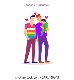 an illustration depicting two man and baby who like each other to commemorate the day of pride