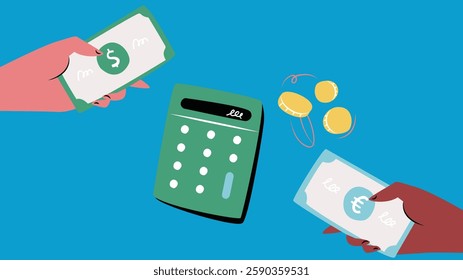 illustration depicting various money and payment methods, including cash, credit cards, digital wallets, and online transactions, symbolizing the diversity of financial transactions