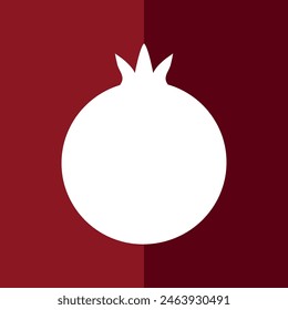 
Illustration depicting a white pomegranate icon on a burgundy and dark burgundy background