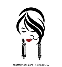 
Illustration depicting a woman's face with Indian ornaments