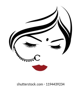 
Illustration depicting a woman's face with Indian ornaments