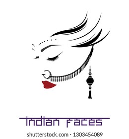 Illustration depicting a woman's face with Indian ornaments