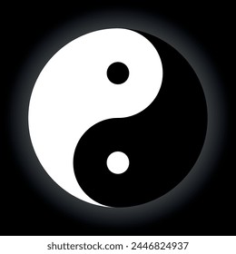 Darstellung des Yin Yang Symbols in Schwarz-Weiß. "Yin" bedeutet weiblich, und "Yang" bedeutet männlich.