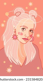 an illustration depicting a young blonde girl in a delicate color scheme