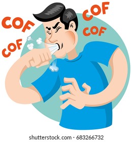 Illustration depicts a character Bob Caucasian man with cough symptoms. Ideal for health and institutional information
